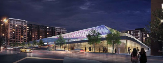 Night render of southeast corner. (NBBJ)