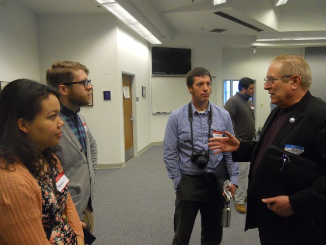 Mayor Time Matthes, right, talks to students afterwards.