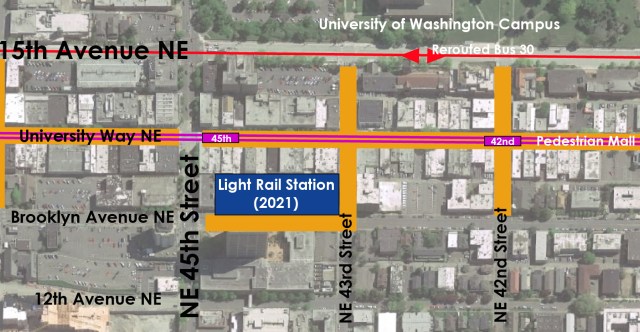 Concept of a pedestrian-transit mall in the U-District. Click to enlarge.
