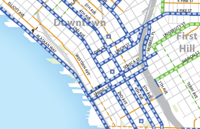 A network of of PBLs will be built downtown by 2019. (City of Seattle)