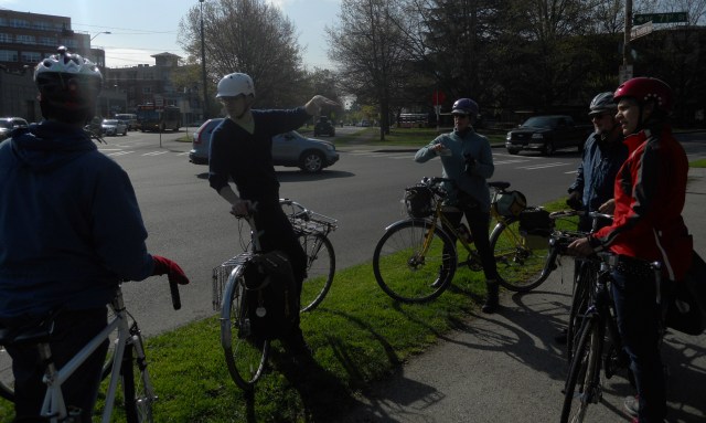 A group of residents discuss improving a complex intersection in Green Lake.
