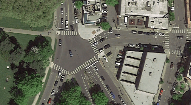 The awkward intersection at the west end of the project area.