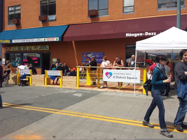 The parklet on 43rd Street is a work in progress. (Photo by Andres Salomon)