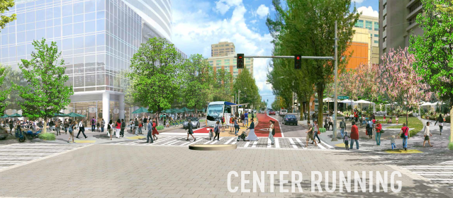 A rendering of what center-running BRT could look like on Madison at Terry Avenue.