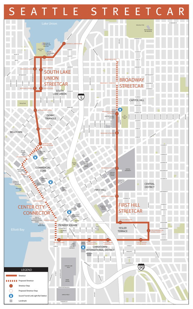 Map of the current and planned Seattle Streetcar network. (City of Seattle)