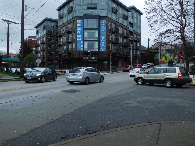 Traffic on Olive Way. (Photo by the author)